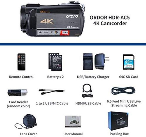 Ordro Cámara De Vídeo 4k Videocámara De Transmisión En Vivo