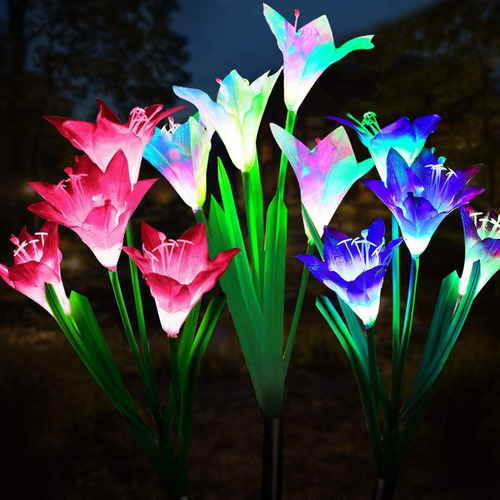 Luces De Estaca De Jardín Solar Al Aire Libre Con Flor De Li