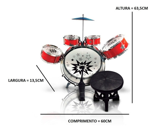Mini Bateria Infantil Com Banquinho Bw039
