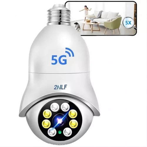 Cámara 360, cámara de bombilla Full HD 1080P, cámara WiFi de 5 GHz con  almacenamiento en la nube de 18 meses, visión nocturna, detección de