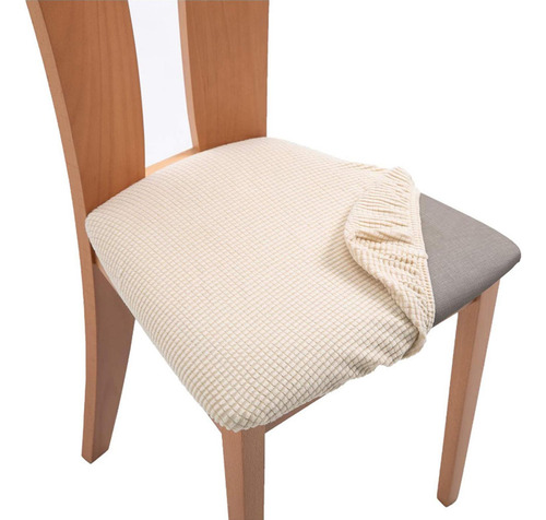 Estirar La Cubierta Del Asiento De La Silla De Comedor Beige