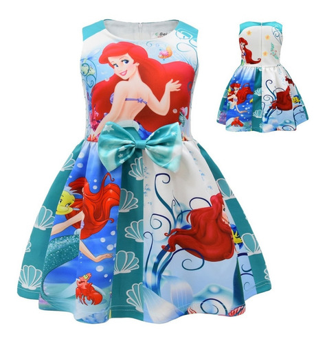 Vestido De Princesa Pequeña Sirena Ariel Para Niñas Verano Fiesta De Cumpleaños Halloween