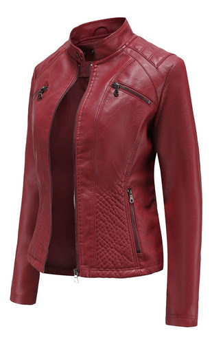 Chaqueta De Cuero Casual Para Mujer Con Cuello Alto, Abrigo