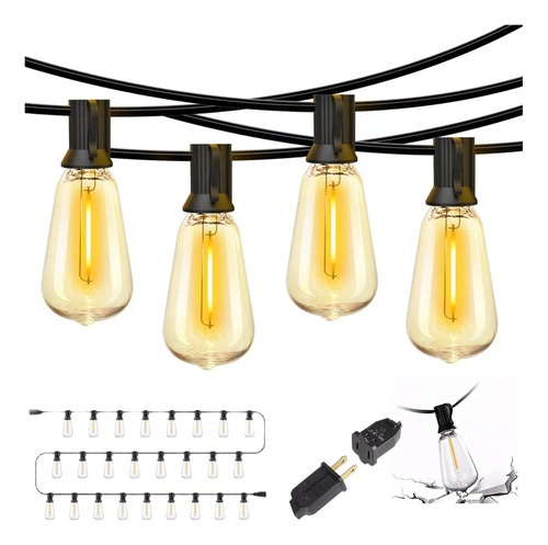 Led Guirnalda De Luces 25+2 Focos Vintage Impermeable 15m