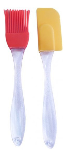 Set Pincel Y Espatula De Silicona Mango Plastico Chico