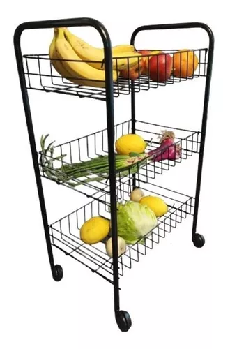 Tradineur - Carrito verdulero modelo PLFT de plástico con 3 cestas y  ruedas, portaobjetos, organizador de frutas, verduras (Turq