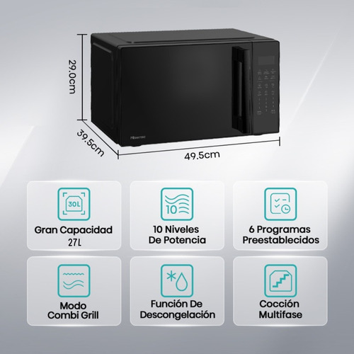 Microondas Digital Hisense H30mobs9hg 27 Litros 900w Grill