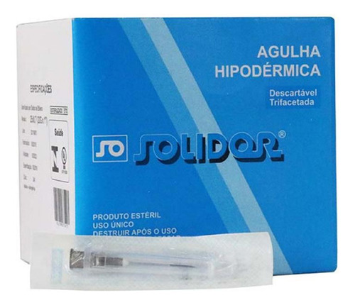 Agulha HiPodérmica Descartável 25 X 0,70mm Solidor - 100 Un