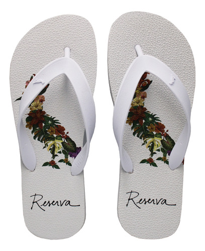 Chinelo Reserva Go Sandália Masculin Branco Estampa Botanico