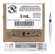 Comprar Jeringas De Plástico Dl 3 Ml Con Aguja 22gx32mm Caja 100pz
