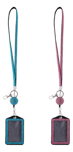 2x Rhinestone Sparkling Id Holder Correa Para El