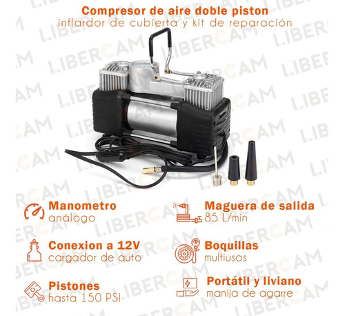 Imagen 3 de 10 de Mini Compresor Aire Auto Moto Inflador Neumatico Portatil