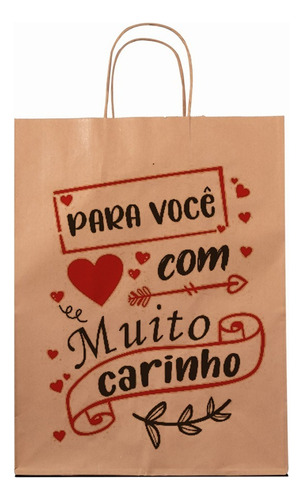 Sacola Papel Kraft P ( 18x10x23 50unid ) Ideal Para Presente Cor Marrom Com Muito Carinho