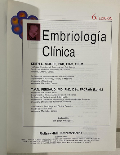 Libro Embriología Clínica - Moore, Persaud - 6a Ed Original (Usado)