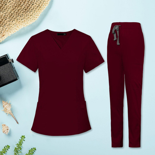 Conjunto De Uniforme Para Enfermería Con Cuello En V Para