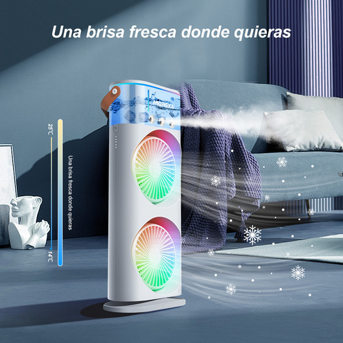Ventilador Usb Oscilante Aire Frío Portátil Ventilador Luz Led Regulable Y Control Remotodoble Nebulización, Usb Y Base Giratoria Para Oficina Dormitorio Viaje