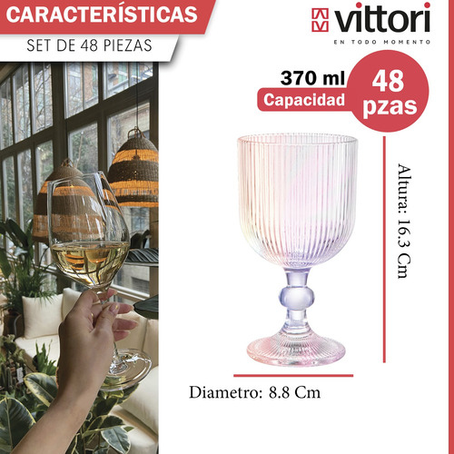 Caja 48 Piezas Copa Labrada Agua Venecia Tornasol 370 Ml