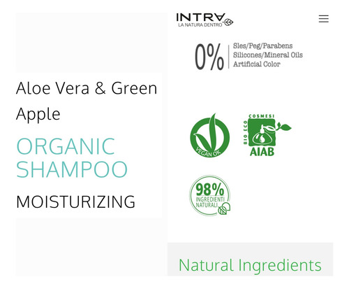 Shampoo Hidratante Intra Aloe Vera & Manzana Verde
