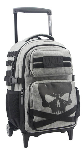 Mochila Con Carro Lsd Tactic Skull 18'' Premium 94.6034 Color Gris Diseño De La Tela Lisa
