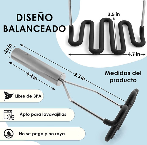 Machacador De Papas Acero Inoxidable Con Revestimiento Negro