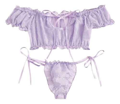 Lindo Conjunto De Lencería Con Hombros Descubiertos Y Encaje