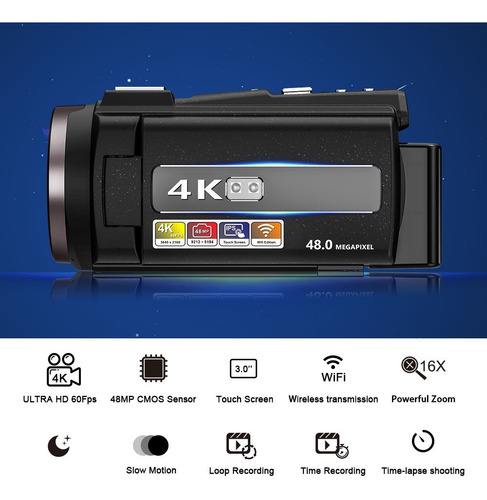 4k Videocámara Cámara De Vídeo Wi-fi Cámara Digital Pantalla