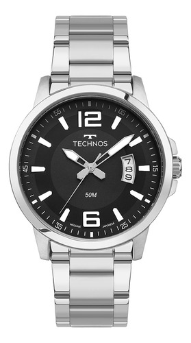 Relógio Technos Masculino Racer Basico Prata - 2315lar/1p Bisel Preto