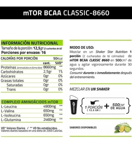 Mtor Bcaa + Glutamina Star Nutrition 270 Grs Aminoacido