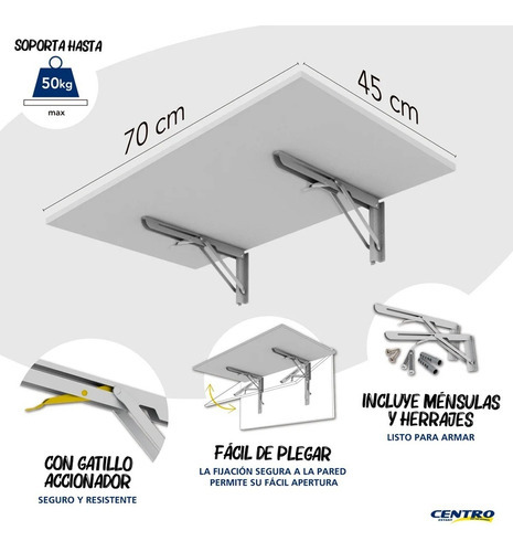 Escritorio Florencia Plegable 70cm Blanco Centro Estant - Mm
