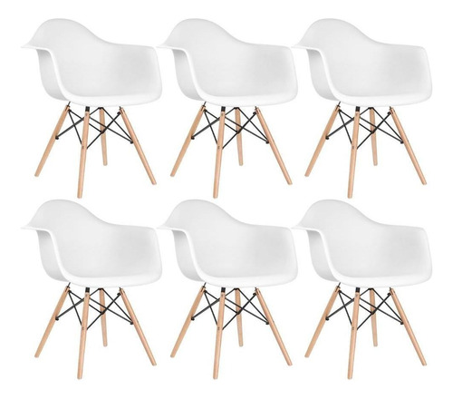 6 Cadeiras  Eames Wood Daw Com Braços Jantar Cozinha Cores Estrutura Da Cadeira Branco