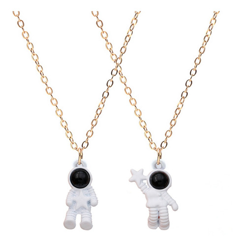 Collar Astronautas Pareja Cadena Acero + Estuche Dayoshop