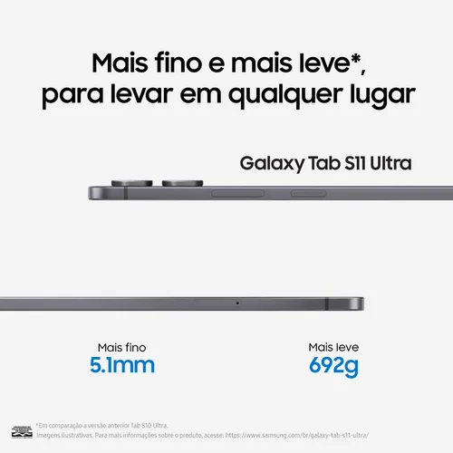 Tablet Samsung Galaxy Tab S11 Ultra Wifi, 512gb, 12gb Ram, Galaxy Ai, S Pen, Capa Teclado, Tela Imersiva De 14,6  120hz, Hdr10+, Camera 13mp, Ip68, Android 16 Cinza