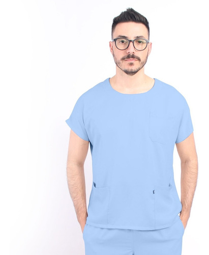 Pijama Cirúrgico Gola Redonda Scrub Masculino - Azul Bebê