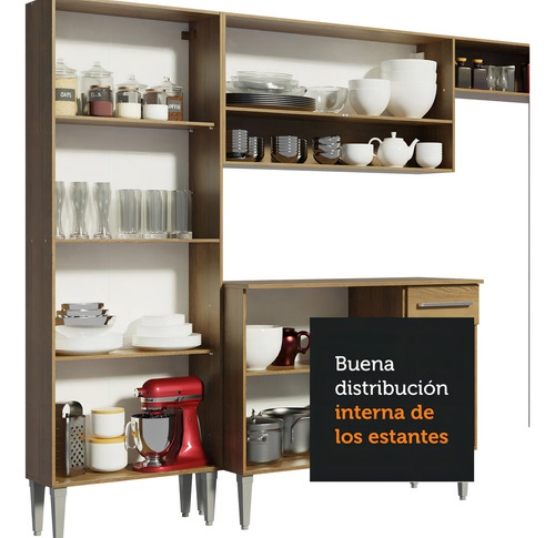 Cocina Integral Completa Modular Esquinero Madesa Emilly Mega 357cm 03 Color Marrón