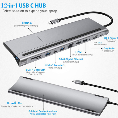 Estación De Acoplamiento Multipuerto 12 En 1 Con Usb 3.0