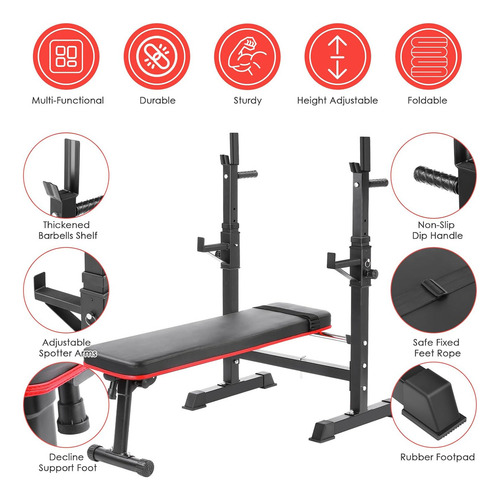 Press Banca Abdominal Reclinable Rack Pesas 5 Nivel Boomfit Negro