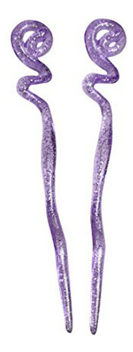 Horquillas - Purple Twirl Hair Sticks With Glitter And Diamo