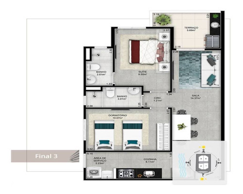 Imagem 2 de 3 de Apartamento, 2 Dorms Com 64.7 M² - Forte - Praia Grande - Ref.: Mgq333 - Mgq333