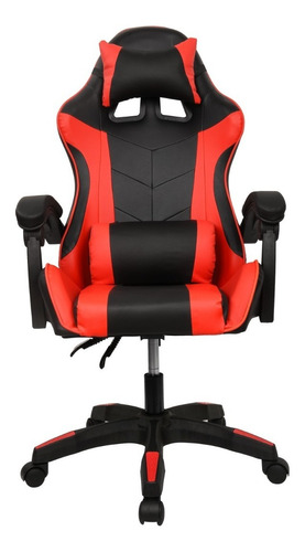 Cadeira Escritório Gamer Ergonômica Reclinável C Massageador Cor Preto/Vermelho Material do estofamento Couro sintético