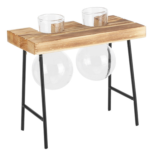 Maceta De Vidrio Para Escritorio Con Soporte De Madera