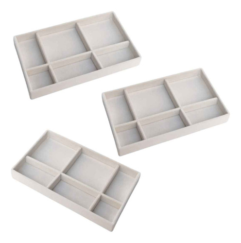 Kit 3 Organizador E Porta Joias Com Divisórias Em Veludo Cor Bege