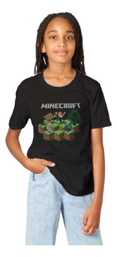 Polera Unisex Infantil Minecraft Game Islas Algodo Estampado