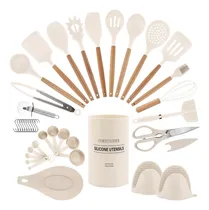Comprar Juego De Utensilios De Silicón Con Mangos De Madera, 38 Piez