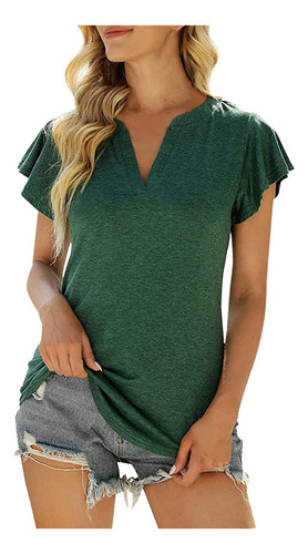 Blusa Casual De Manga Corta Con Cuello En V Suave Y Liso Par