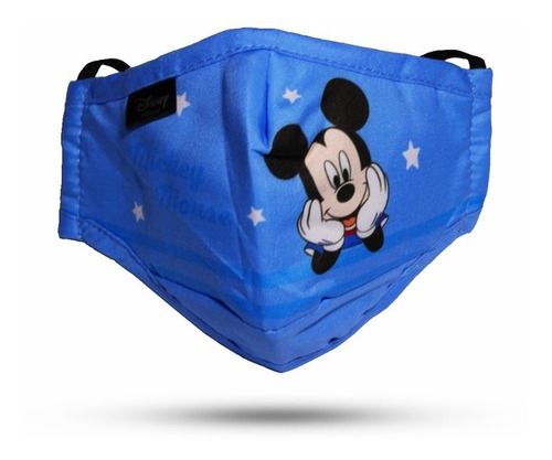 Cubreboca Lavable Para Niños Mickey Azul Con Filtros Pm 2.5
