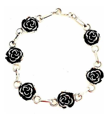 Pulsera Eslabones Rosas De Plata. Sg- Joyería