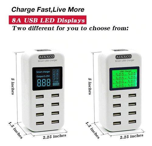 Imagen 1 de 4 de Cargador Usb Inteligente, Pantalla Led, 8 Puertos, 40w