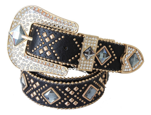 Western Cinto Feminino Country Preto Tachas Strass E Pedras