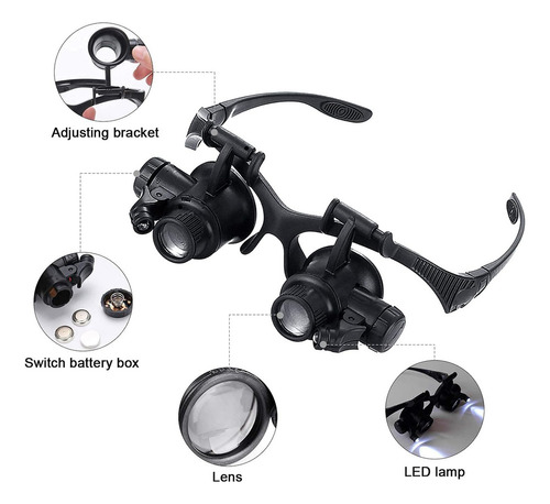 ** Lupa De Cabeza Con Luz Led Con 8 Pares Lentes