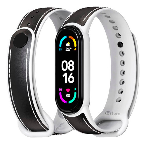 Correa De Cuero Xiaomi Mi Band 5 Y 6 Negro M/blanco